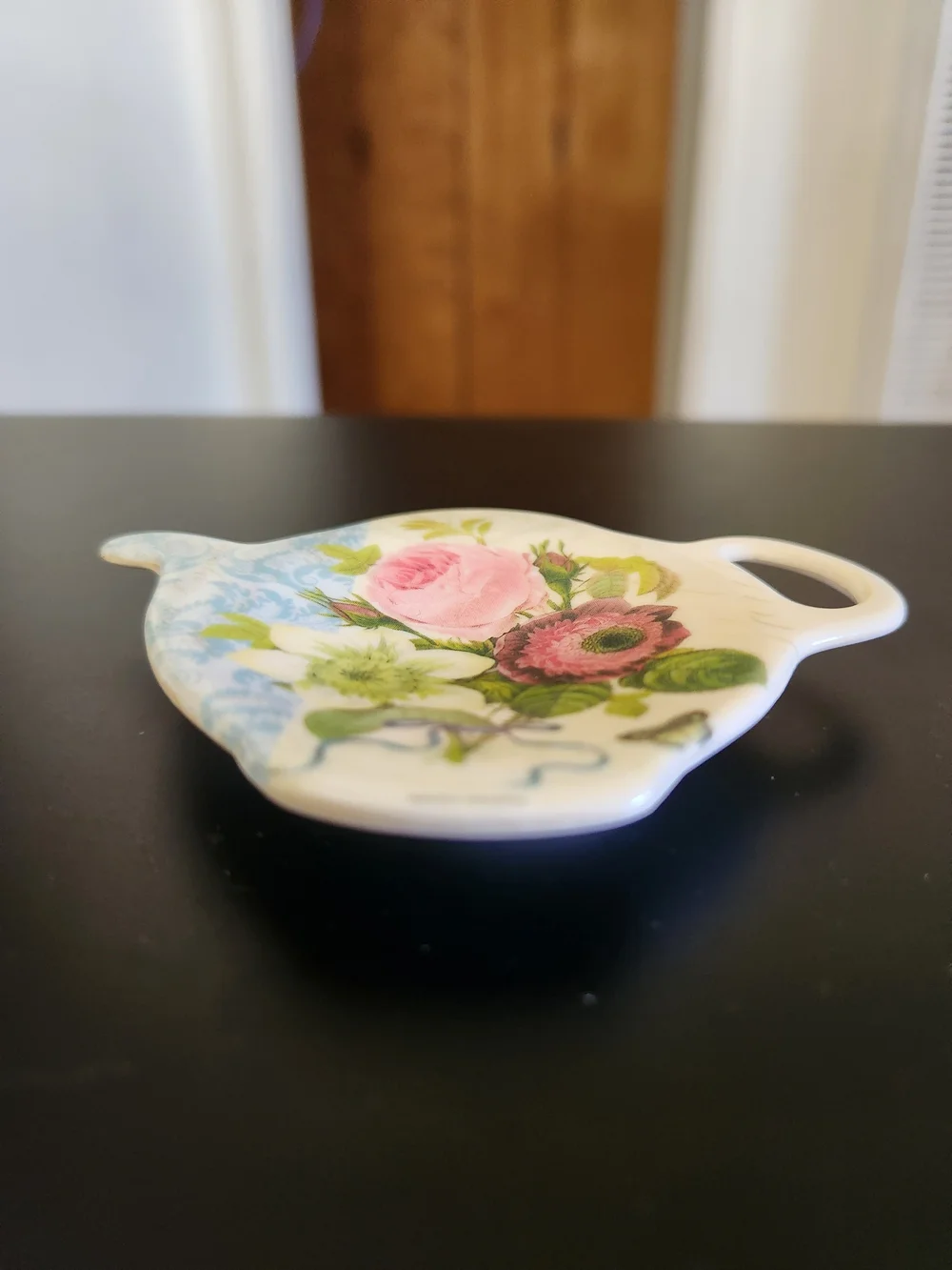 Vintage Melamine Hand-painte Floral Teapot Tea Bag Rest Or Spoon Rest